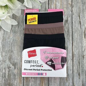 Hanes Women's Comfort Period Moderate Leak Protection Hipster, 3-Pack Size 6/M